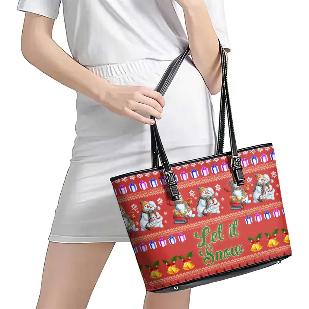 Snowman Let It Snow Christmas Leather Tote Bag Xmas Holiday Patterns - Wonder Print Shop