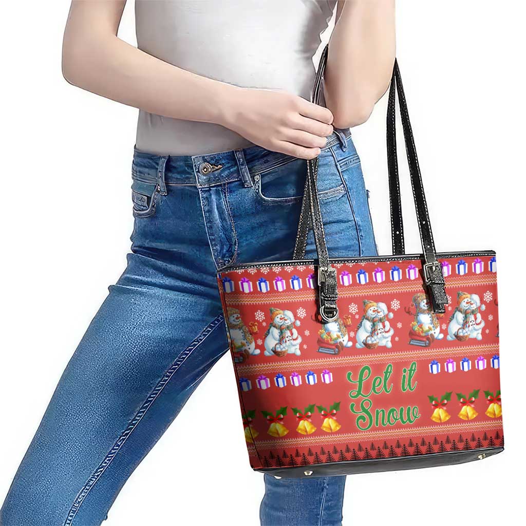 Snowman Let It Snow Christmas Leather Tote Bag Xmas Holiday Patterns - Wonder Print Shop