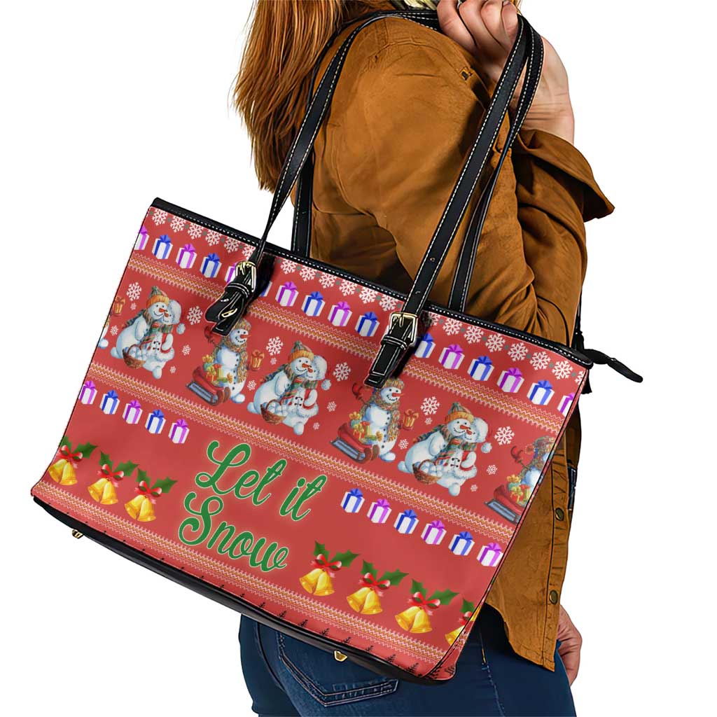 Snowman Let It Snow Christmas Leather Tote Bag Xmas Holiday Patterns - Wonder Print Shop