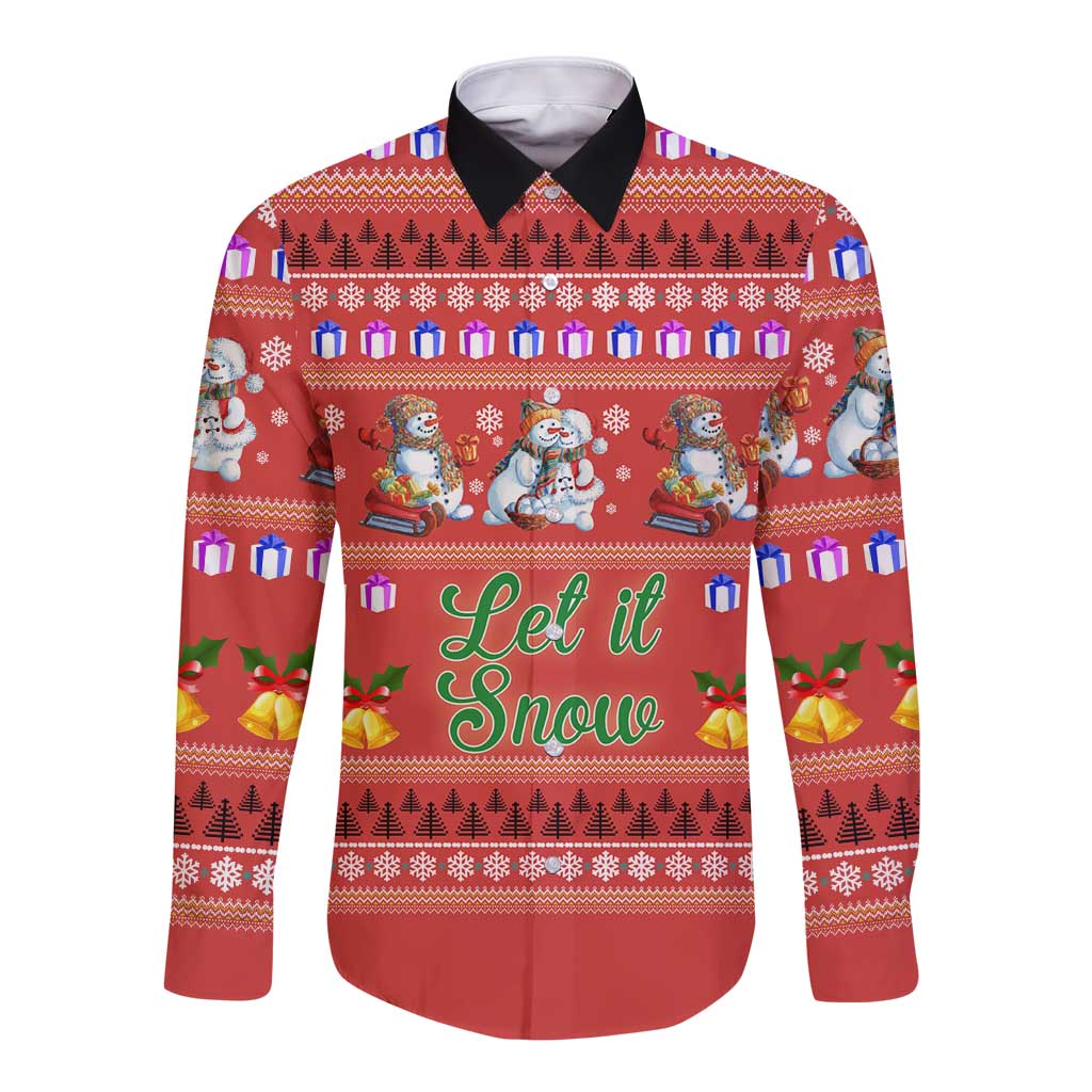 Snowman Let It Snow Christmas Long Sleeve Button Shirt Xmas Holiday Patterns - Wonder Print Shop