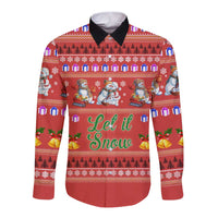 Snowman Let It Snow Christmas Long Sleeve Button Shirt Xmas Holiday Patterns - Wonder Print Shop