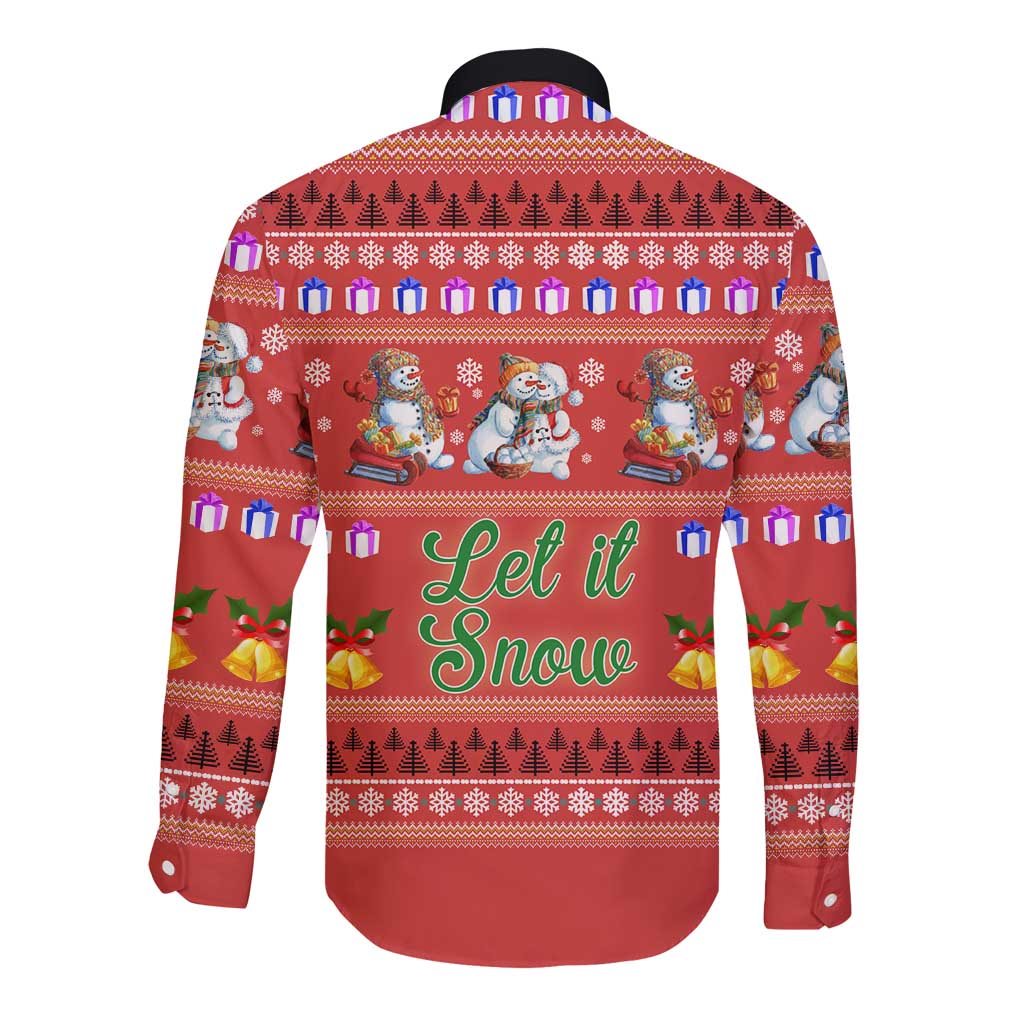 Snowman Let It Snow Christmas Long Sleeve Button Shirt Xmas Holiday Patterns - Wonder Print Shop
