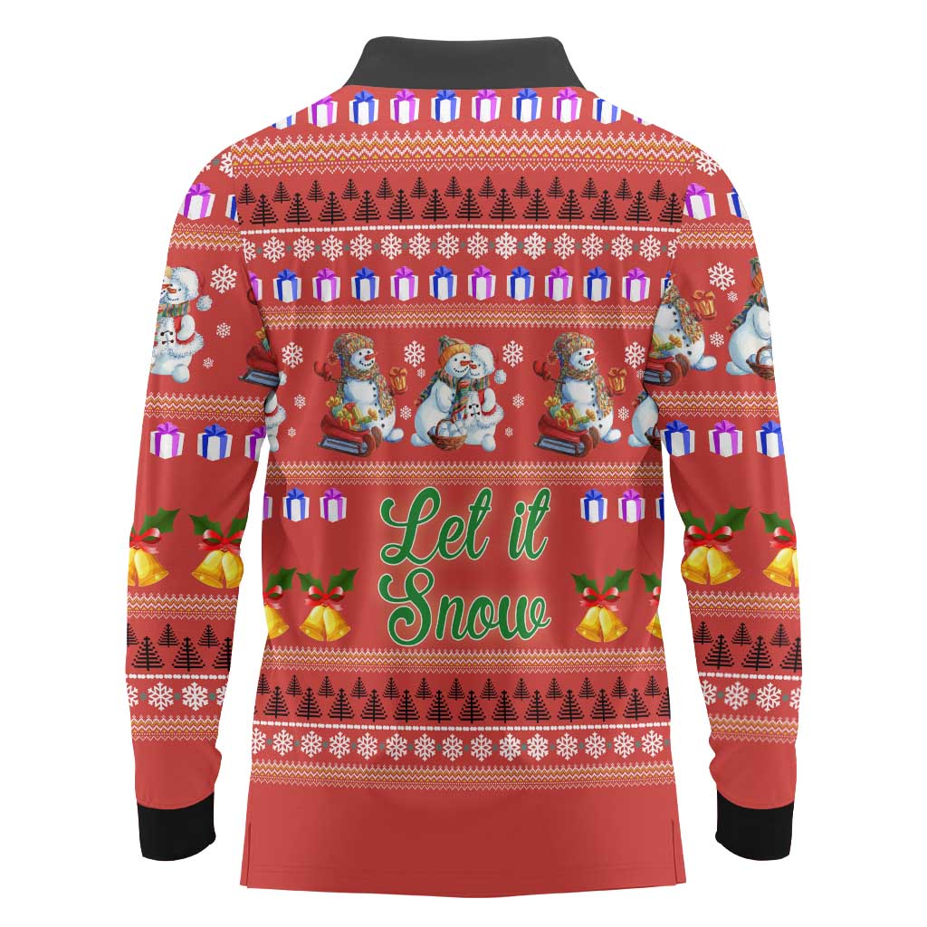 Snowman Let It Snow Christmas Long Sleeve Polo Shirt Xmas Holiday Patterns - Wonder Print Shop