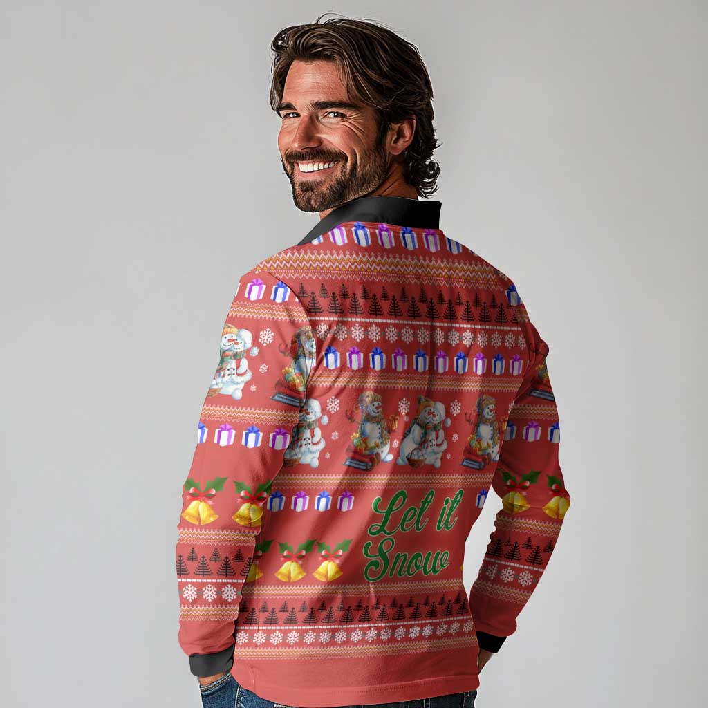 Snowman Let It Snow Christmas Long Sleeve Polo Shirt Xmas Holiday Patterns - Wonder Print Shop