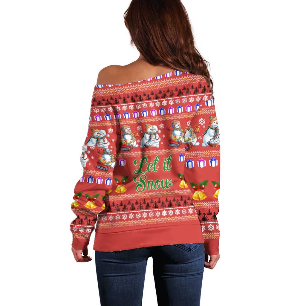 Snowman Let It Snow Christmas Off Shoulder Sweater Xmas Holiday Patterns - Wonder Print Shop