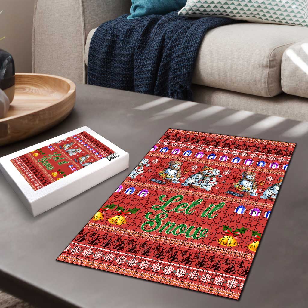 Snowman Let It Snow Christmas Puzzle Xmas Holiday Patterns - Wonder Print Shop