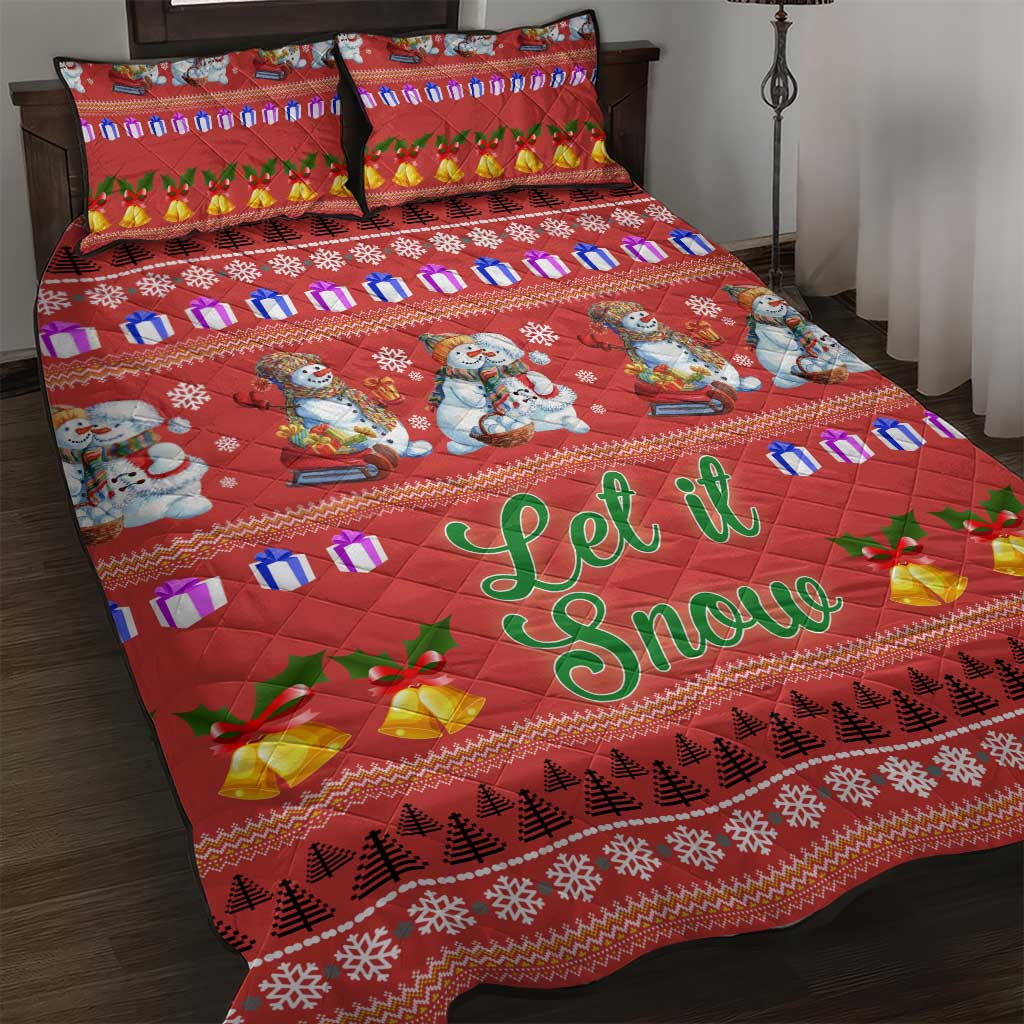 Snowman Let It Snow Christmas Quilt Bed Set Xmas Holiday Patterns - Wonder Print Shop