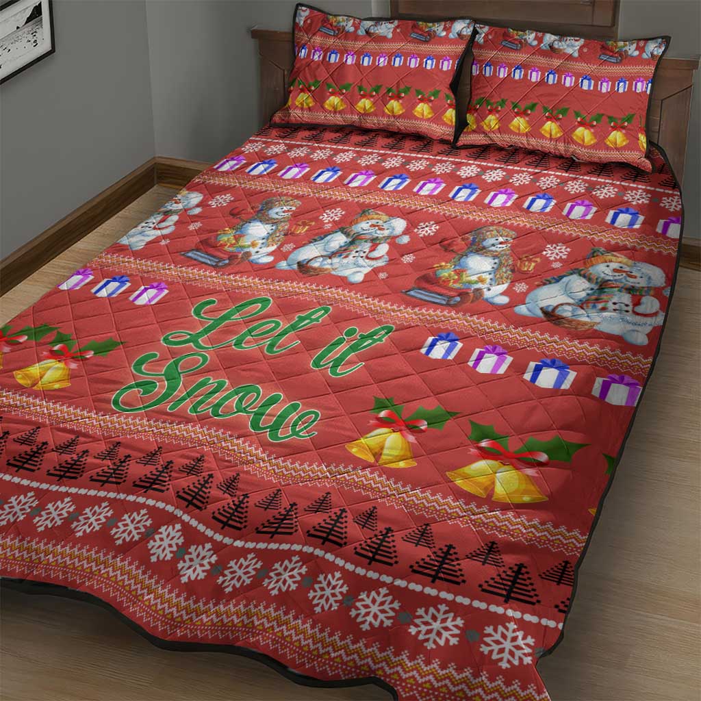 Snowman Let It Snow Christmas Quilt Bed Set Xmas Holiday Patterns - Wonder Print Shop