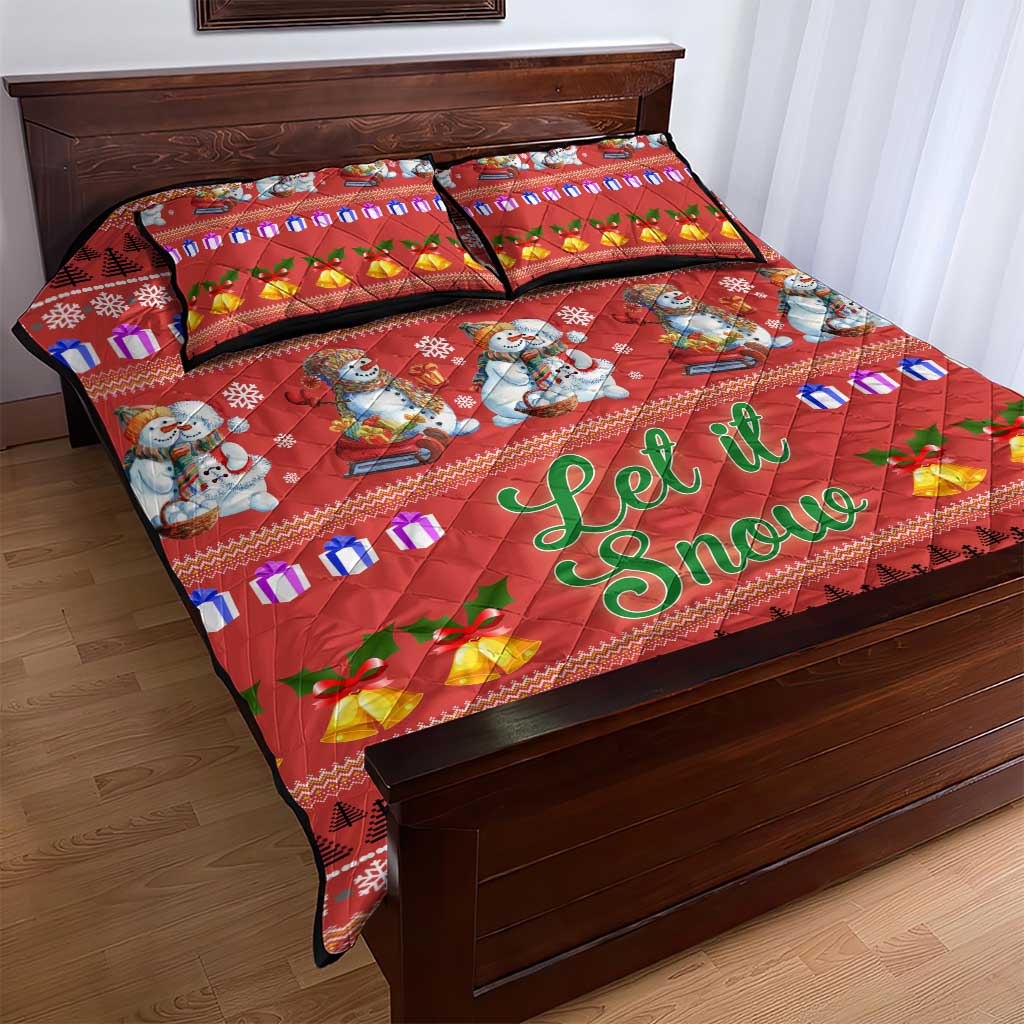 Snowman Let It Snow Christmas Quilt Bed Set Xmas Holiday Patterns - Wonder Print Shop
