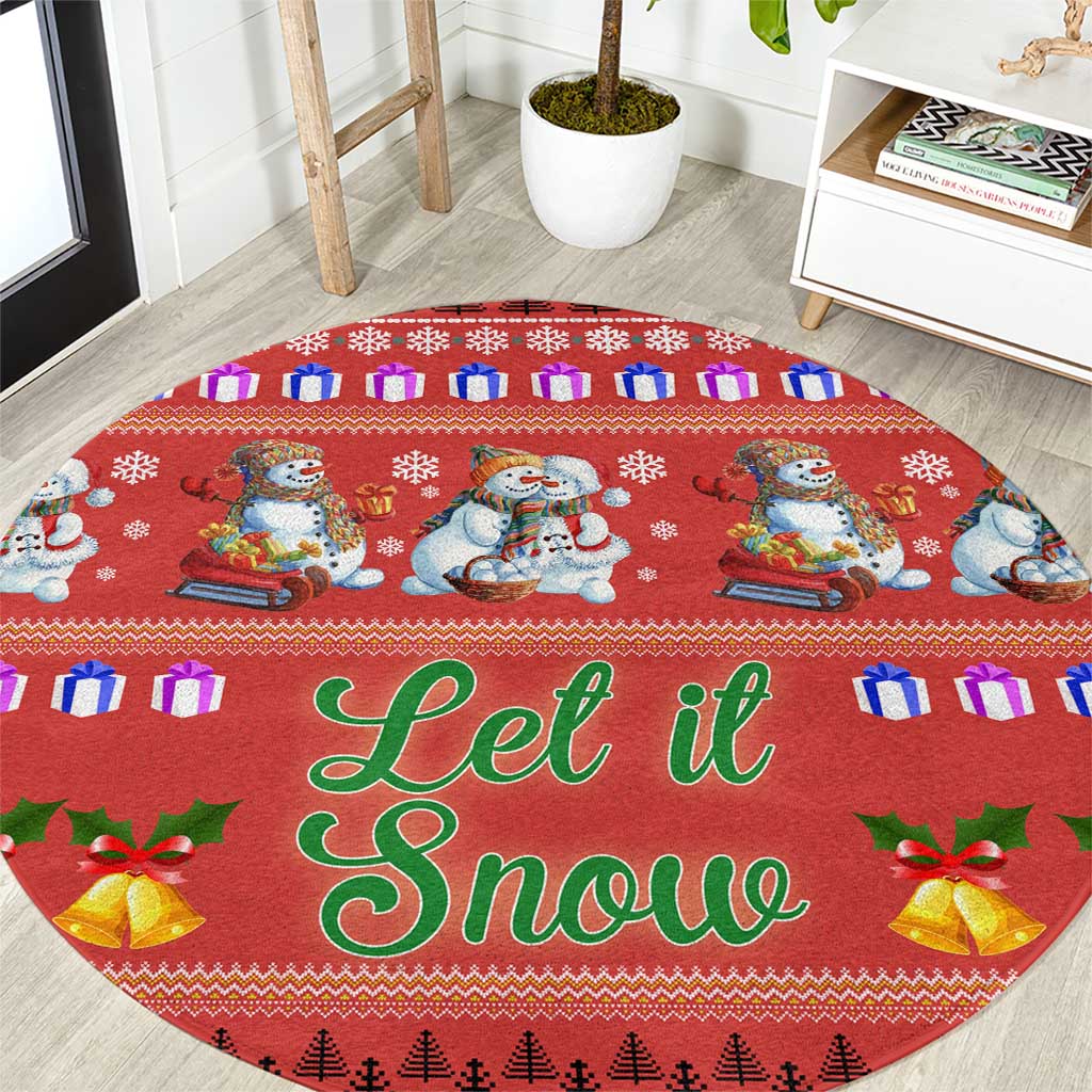 Snowman Let It Snow Christmas Round Carpet Xmas Holiday Patterns - Wonder Print Shop