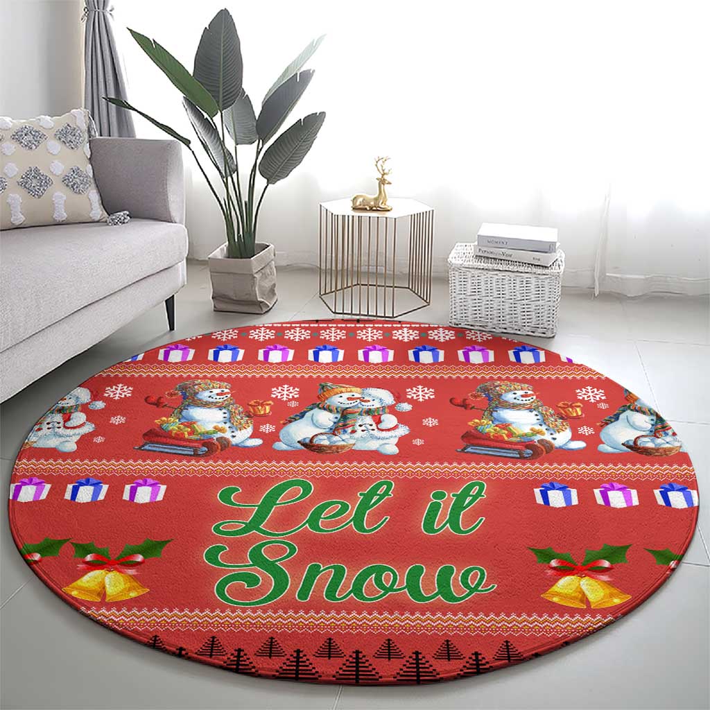 Snowman Let It Snow Christmas Round Carpet Xmas Holiday Patterns - Wonder Print Shop