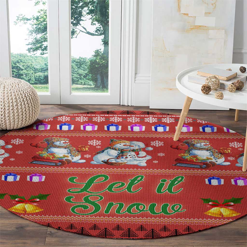 Snowman Let It Snow Christmas Round Carpet Xmas Holiday Patterns - Wonder Print Shop