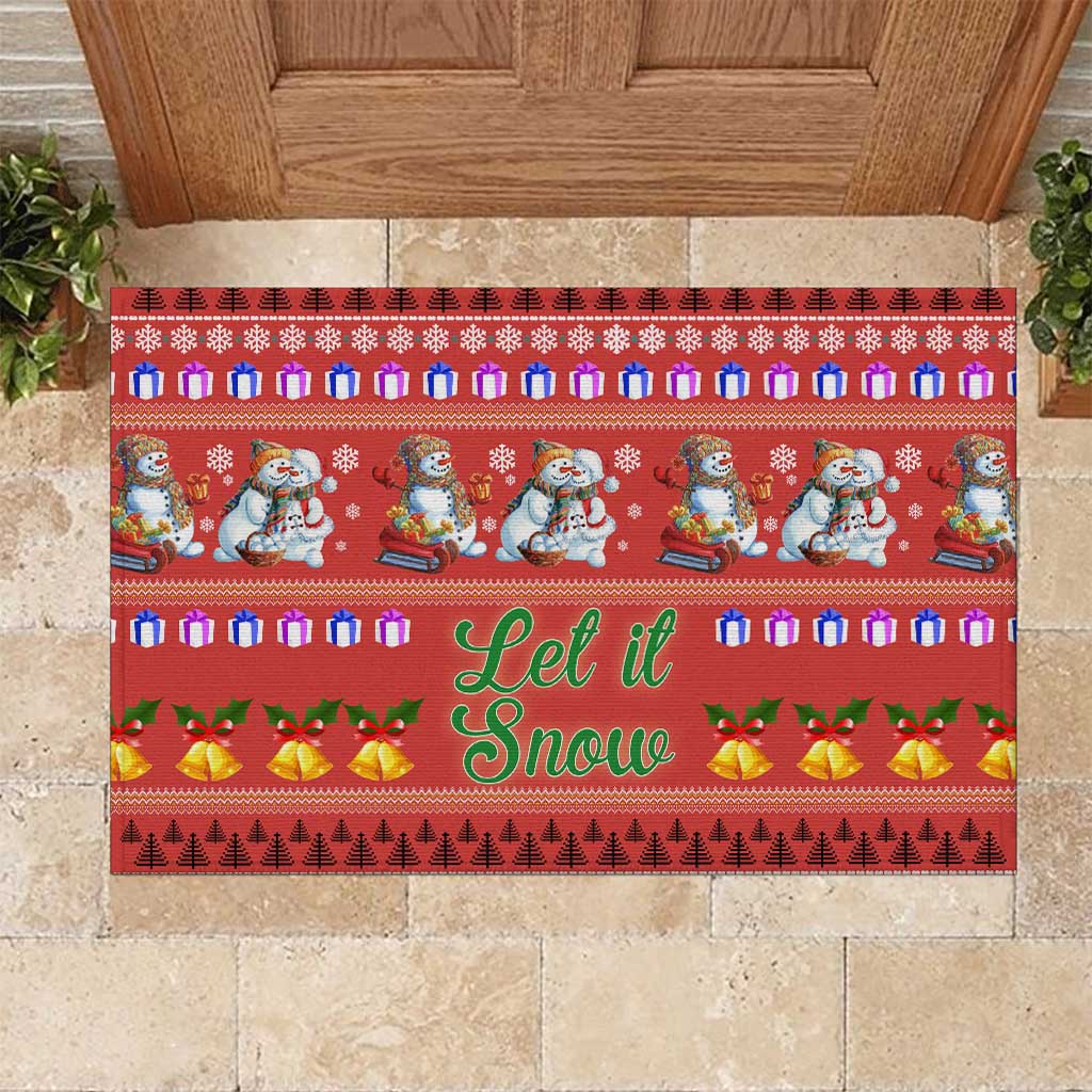 Snowman Let It Snow Christmas Rubber Doormat Xmas Holiday Patterns - Wonder Print Shop