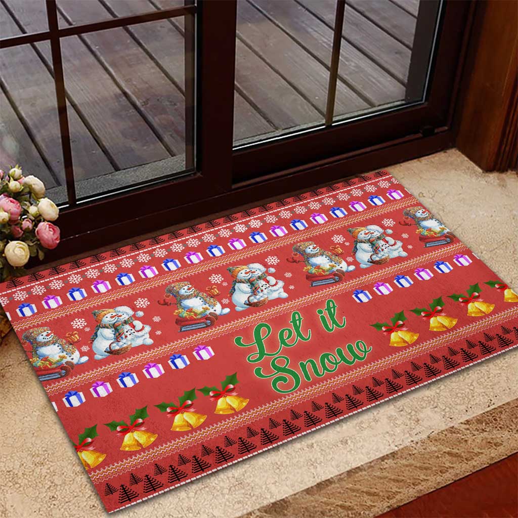 Snowman Let It Snow Christmas Rubber Doormat Xmas Holiday Patterns - Wonder Print Shop