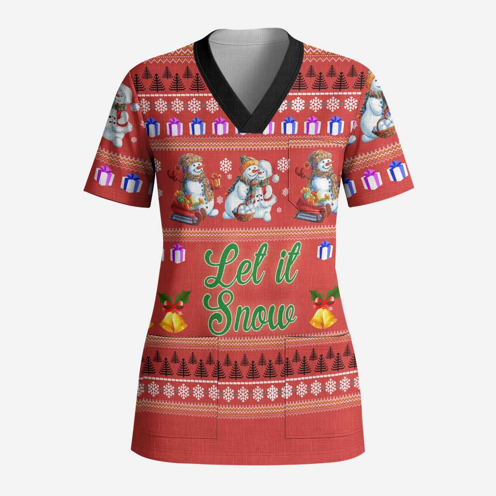 Snowman Let It Snow Christmas Scrub Top Xmas Holiday Patterns - Wonder Print Shop