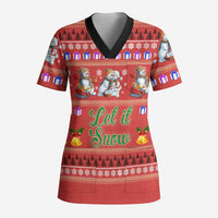 Snowman Let It Snow Christmas Scrub Top Xmas Holiday Patterns - Wonder Print Shop