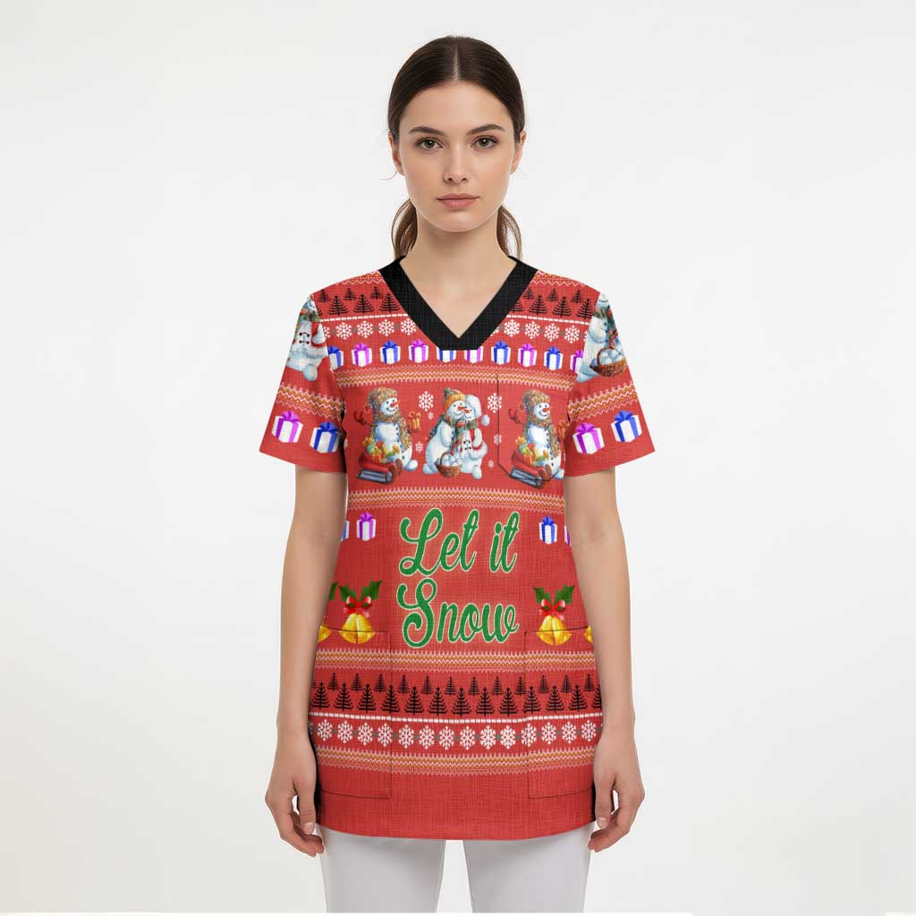 Snowman Let It Snow Christmas Scrub Top Xmas Holiday Patterns - Wonder Print Shop