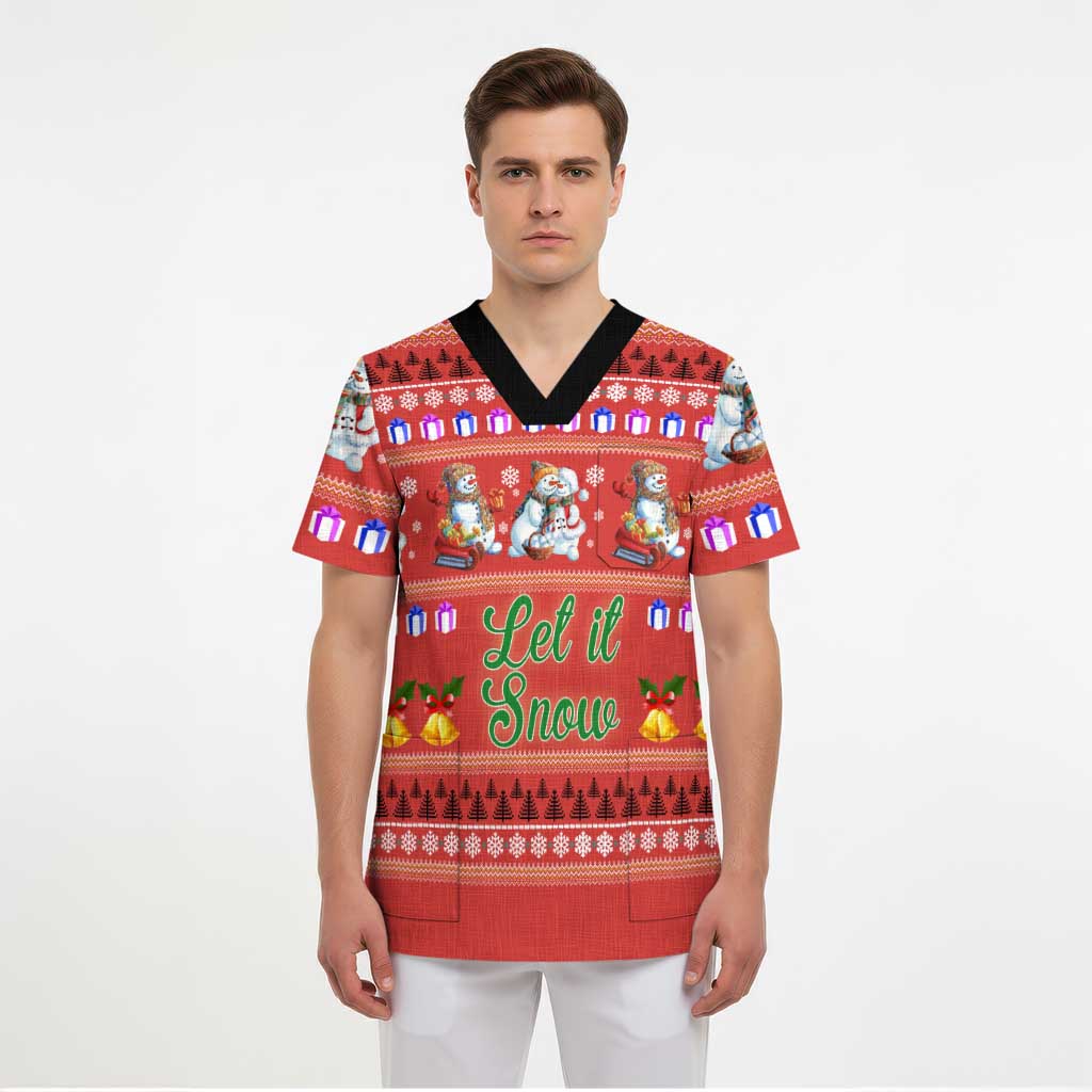 Snowman Let It Snow Christmas Scrub Top Xmas Holiday Patterns - Wonder Print Shop