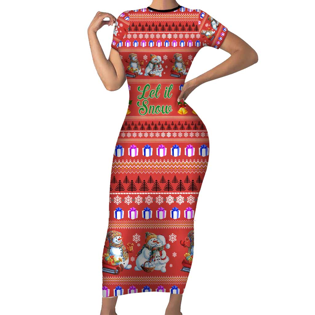Snowman Let It Snow Christmas Short Sleeve Bodycon Dress Xmas Holiday Patterns - Wonder Print Shop