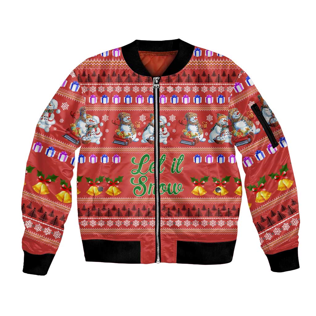 Snowman Let It Snow Christmas Sleeve Zip Bomber Jacket Xmas Holiday Patterns - Wonder Print Shop