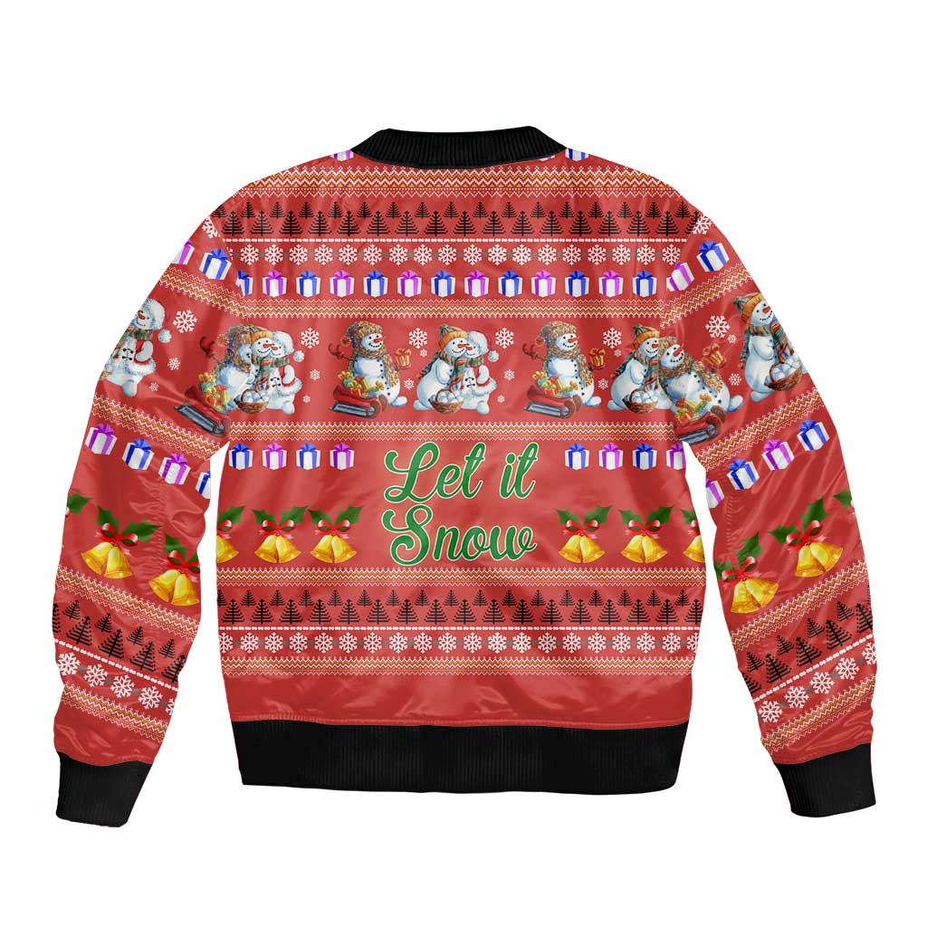 Snowman Let It Snow Christmas Sleeve Zip Bomber Jacket Xmas Holiday Patterns - Wonder Print Shop