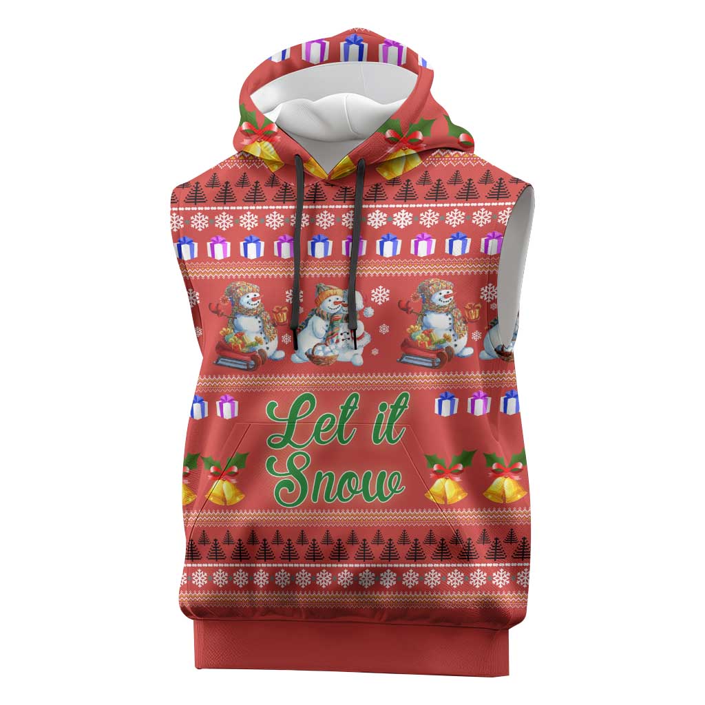 Snowman Let It Snow Christmas Sleeveless Hoodie Xmas Holiday Patterns - Wonder Print Shop