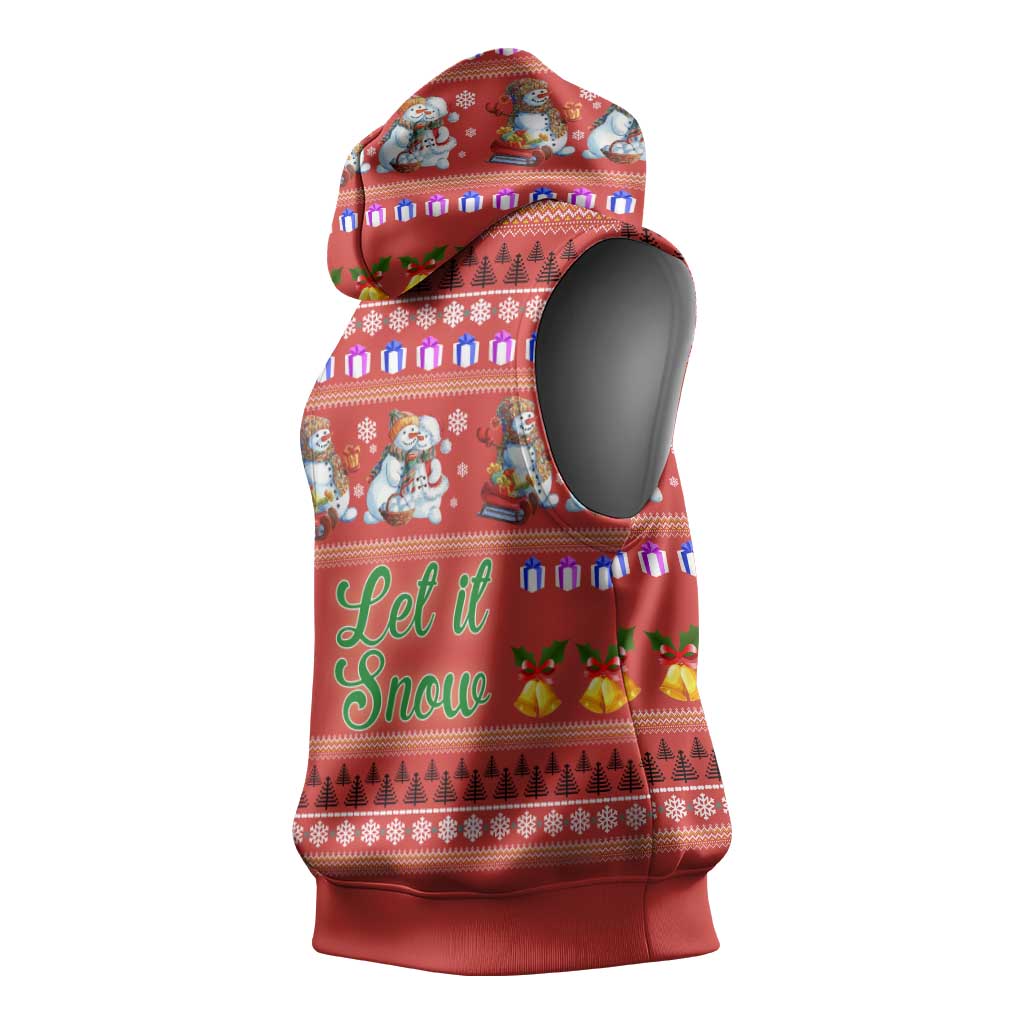 Snowman Let It Snow Christmas Sleeveless Hoodie Xmas Holiday Patterns - Wonder Print Shop