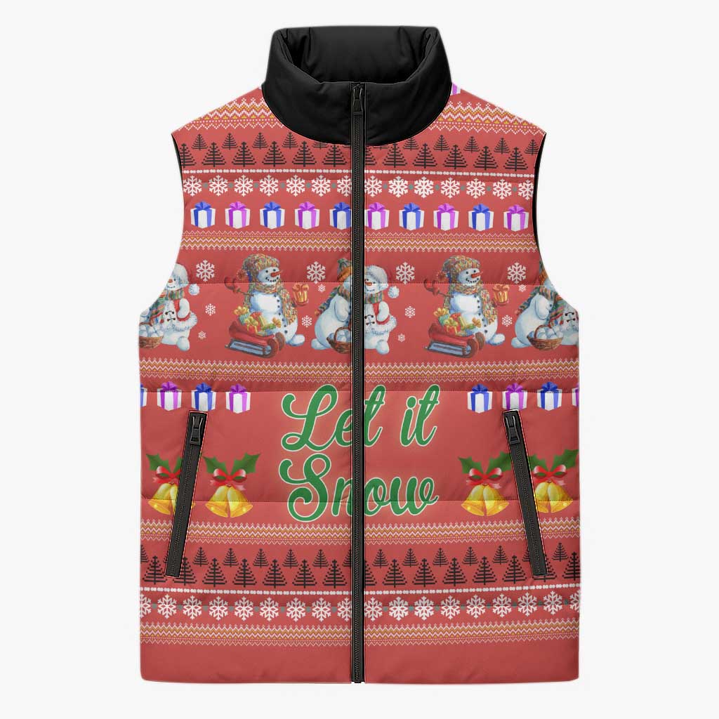 Snowman Let It Snow Christmas Sleeveless Puffer Jacket Xmas Holiday Patterns - Wonder Print Shop