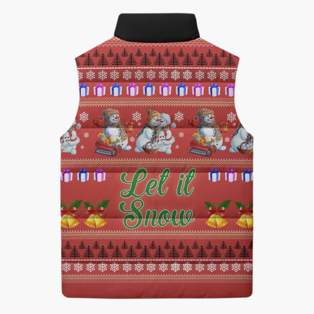 Snowman Let It Snow Christmas Sleeveless Puffer Jacket Xmas Holiday Patterns - Wonder Print Shop