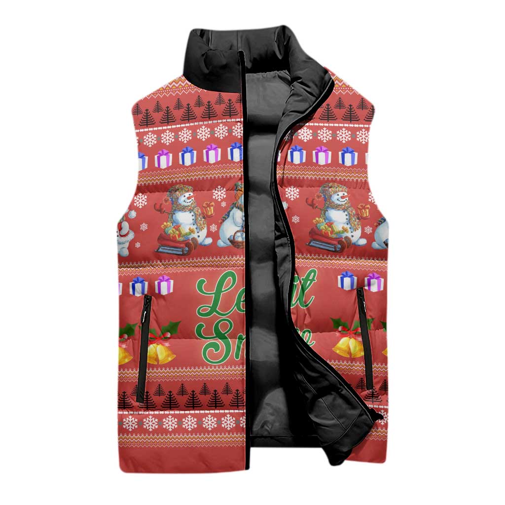 Snowman Let It Snow Christmas Sleeveless Puffer Jacket Xmas Holiday Patterns - Wonder Print Shop