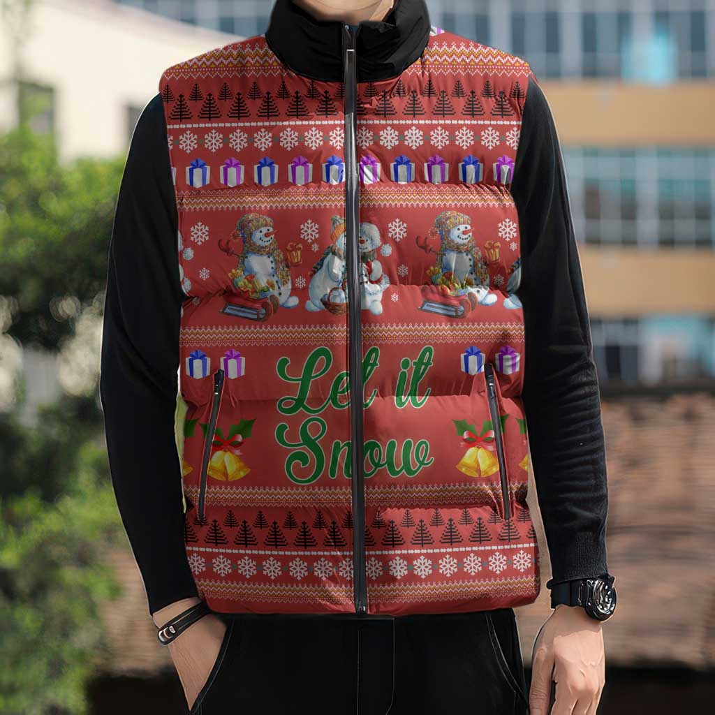 Snowman Let It Snow Christmas Sleeveless Puffer Jacket Xmas Holiday Patterns - Wonder Print Shop