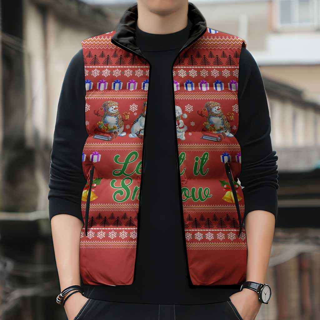 Snowman Let It Snow Christmas Sleeveless Puffer Jacket Xmas Holiday Patterns - Wonder Print Shop