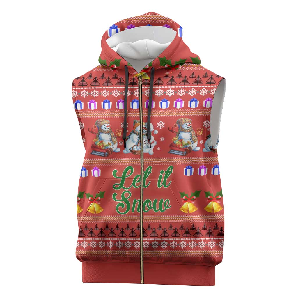 Snowman Let It Snow Christmas Sleeveless Zip Hoodie Xmas Holiday Patterns - Wonder Print Shop