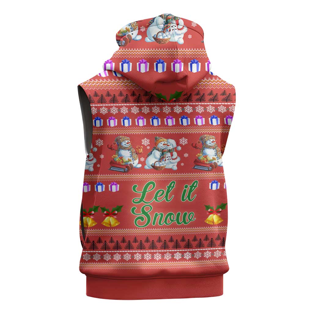 Snowman Let It Snow Christmas Sleeveless Zip Hoodie Xmas Holiday Patterns - Wonder Print Shop