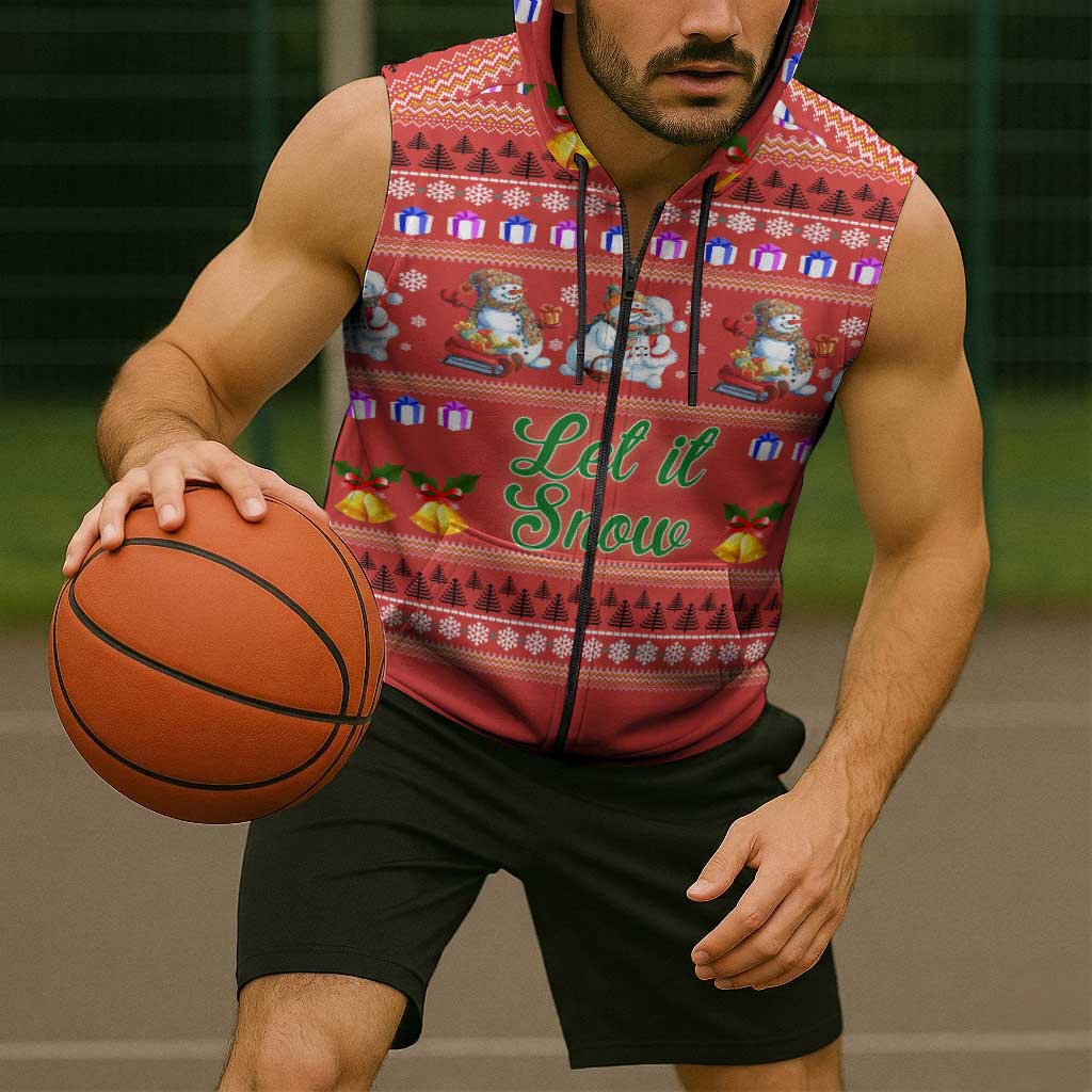 Snowman Let It Snow Christmas Sleeveless Zip Hoodie Xmas Holiday Patterns - Wonder Print Shop
