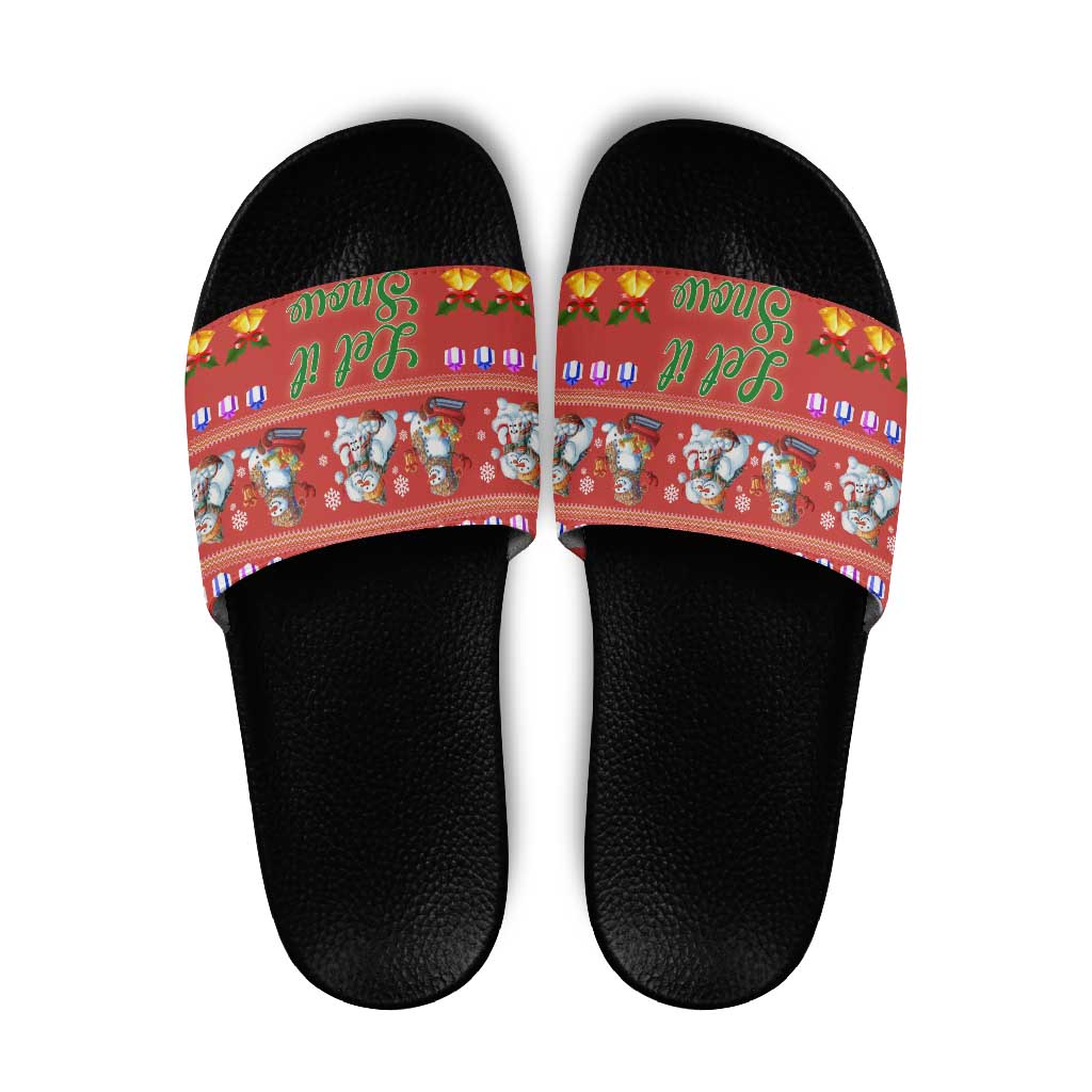Snowman Let It Snow Christmas Slide Sandals Xmas Holiday Patterns - Wonder Print Shop