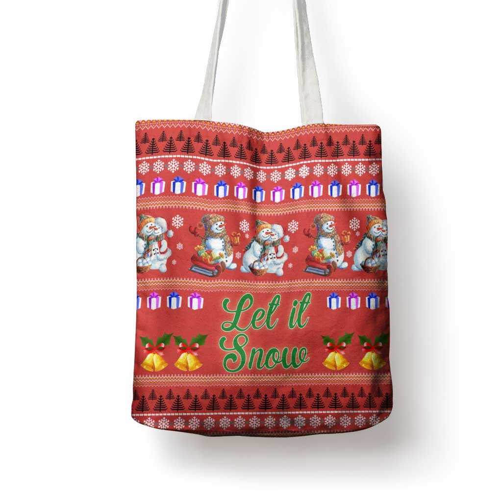 Snowman Let It Snow Christmas Tote Bag Xmas Holiday Patterns - Wonder Print Shop