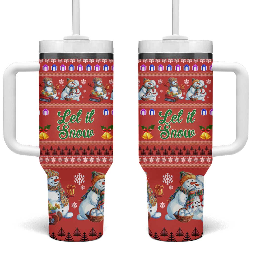 Snowman Let It Snow Christmas Tumbler With Handle Xmas Holiday Patterns - Wonder Print Shop