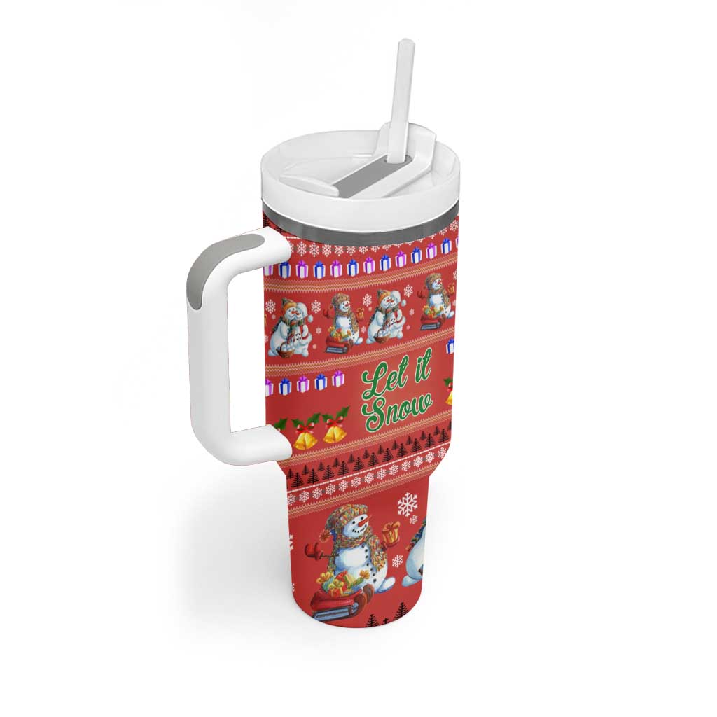 Snowman Let It Snow Christmas Tumbler With Handle Xmas Holiday Patterns - Wonder Print Shop