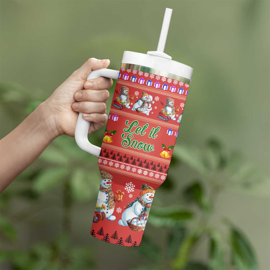 Snowman Let It Snow Christmas Tumbler With Handle Xmas Holiday Patterns - Wonder Print Shop