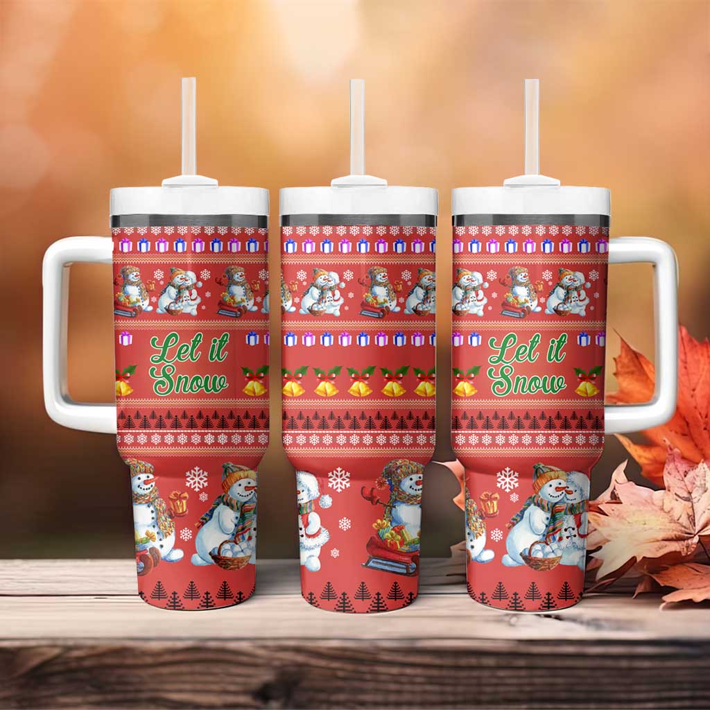 Snowman Let It Snow Christmas Tumbler With Handle Xmas Holiday Patterns - Wonder Print Shop