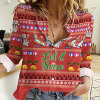 Snowman Let It Snow Christmas Women Casual Shirt Xmas Holiday Patterns - Wonder Print Shop