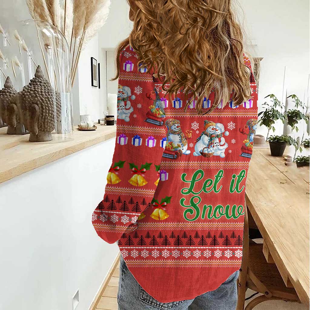 Snowman Let It Snow Christmas Women Casual Shirt Xmas Holiday Patterns - Wonder Print Shop