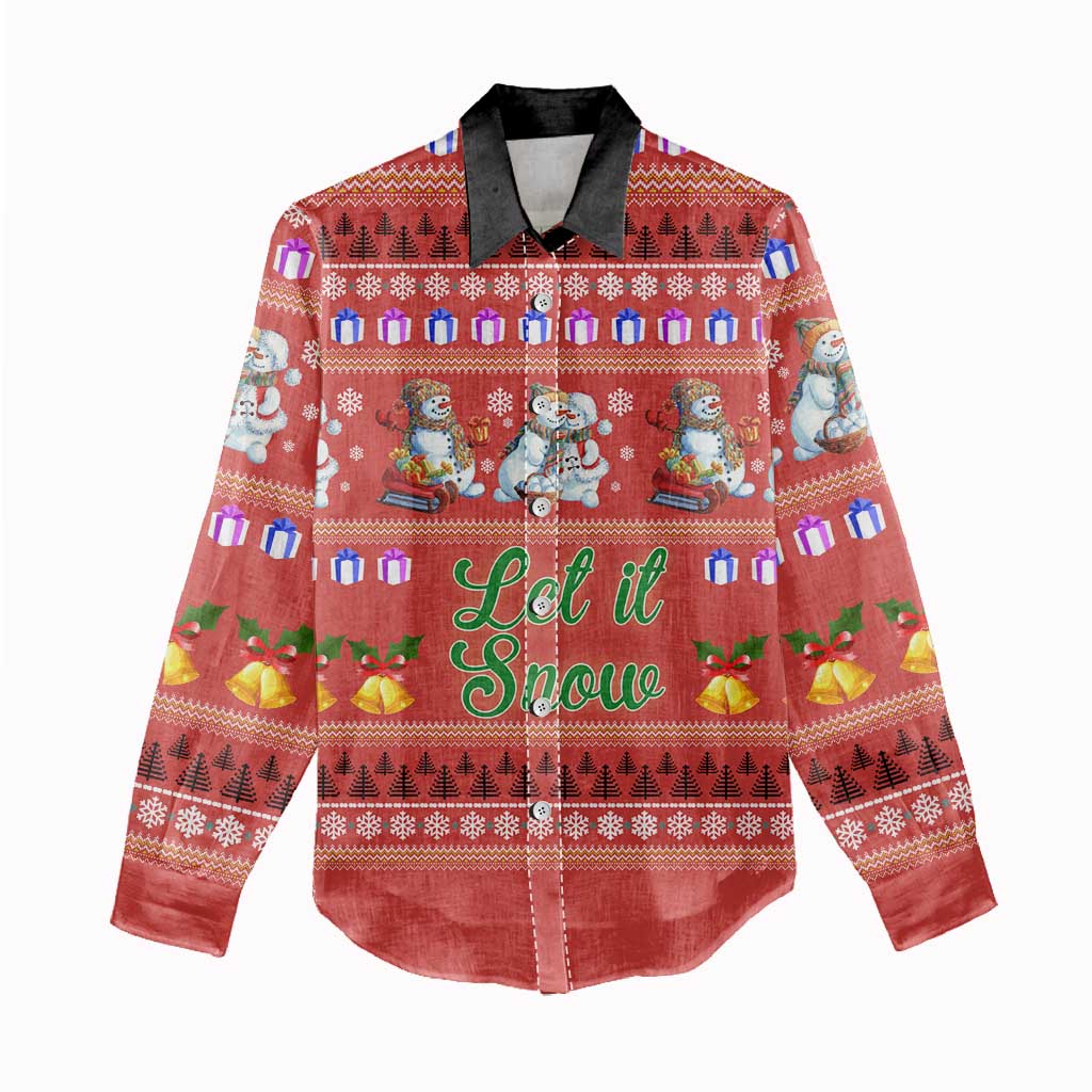 Snowman Let It Snow Christmas Women Casual Shirt Xmas Holiday Patterns - Wonder Print Shop