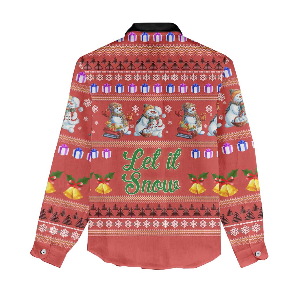 Snowman Let It Snow Christmas Women Casual Shirt Xmas Holiday Patterns - Wonder Print Shop