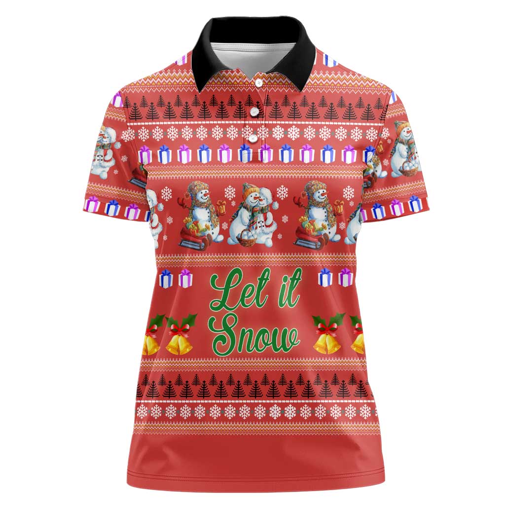 Snowman Let It Snow Christmas Women Polo Shirt Xmas Holiday Patterns - Wonder Print Shop