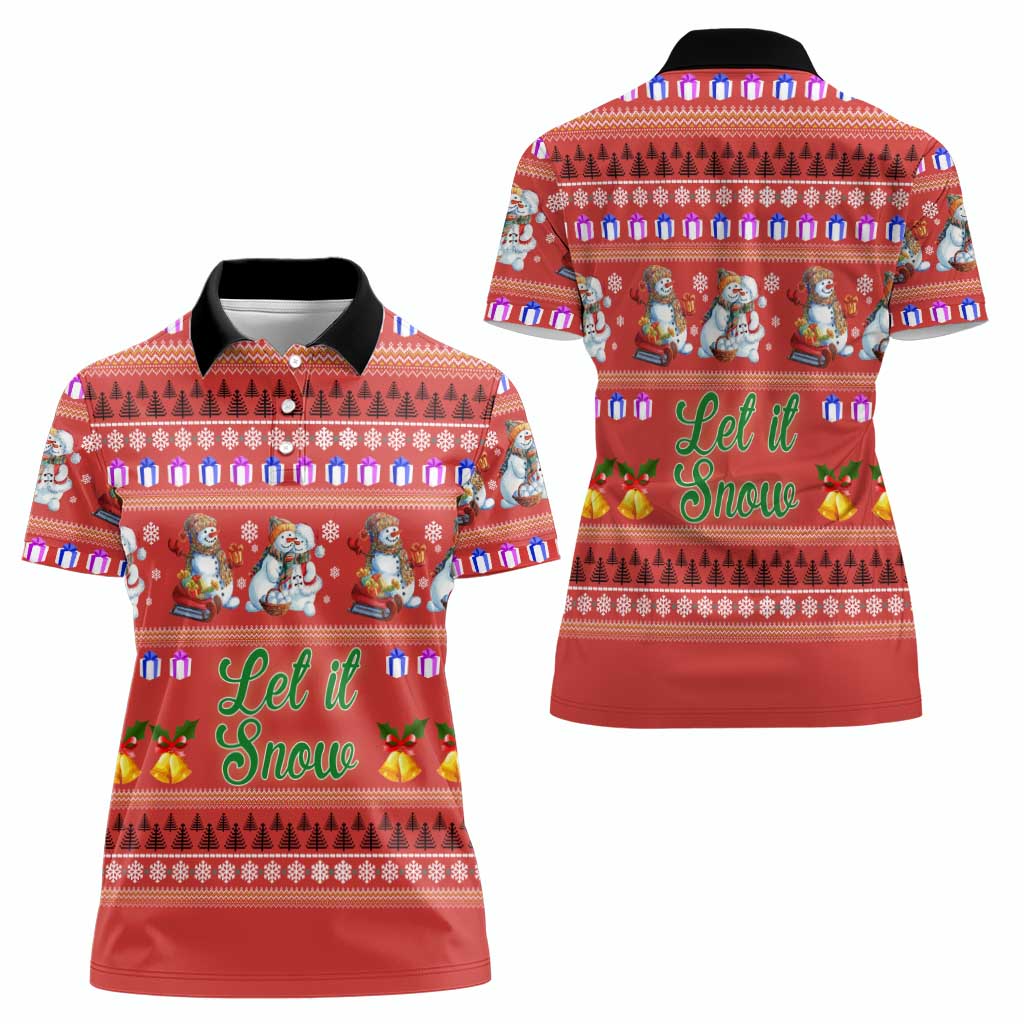 Snowman Let It Snow Christmas Women Polo Shirt Xmas Holiday Patterns - Wonder Print Shop