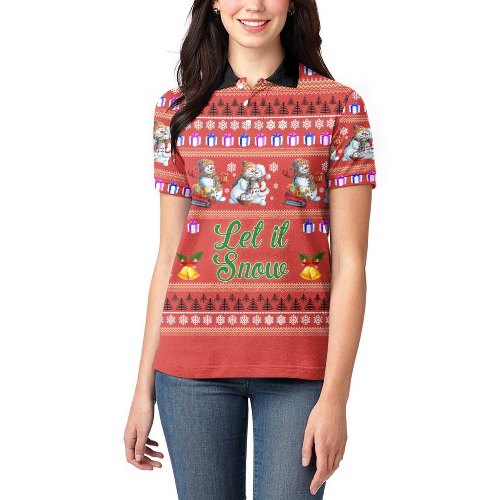 Snowman Let It Snow Christmas Women Polo Shirt Xmas Holiday Patterns - Wonder Print Shop
