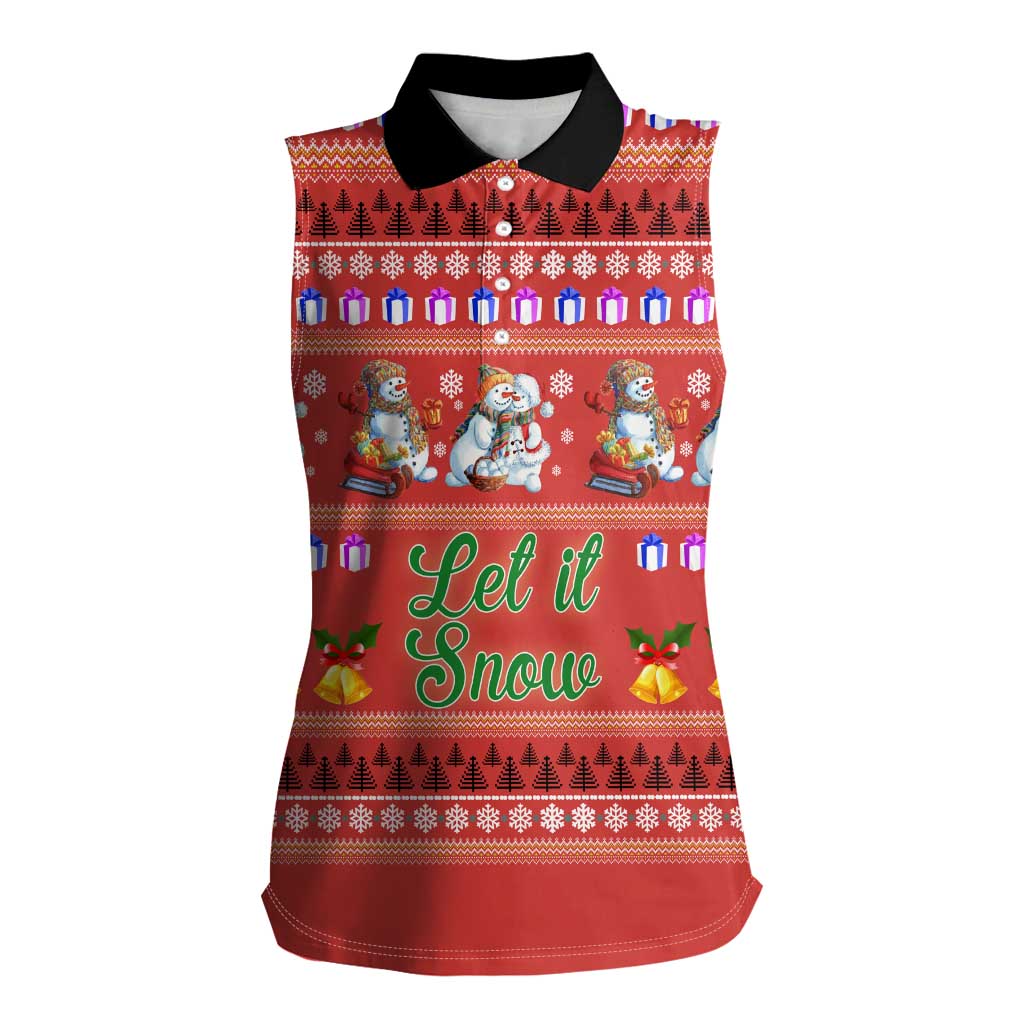 Snowman Let It Snow Christmas Women Sleeveless Polo Shirt Xmas Holiday Patterns - Wonder Print Shop