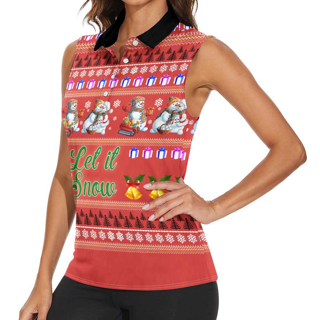 Snowman Let It Snow Christmas Women Sleeveless Polo Shirt Xmas Holiday Patterns - Wonder Print Shop
